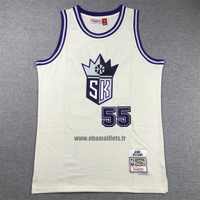 Maillot Sacramento Kings Jason Williams NO 55 Mitchell & Ness Chainstitch Creme
